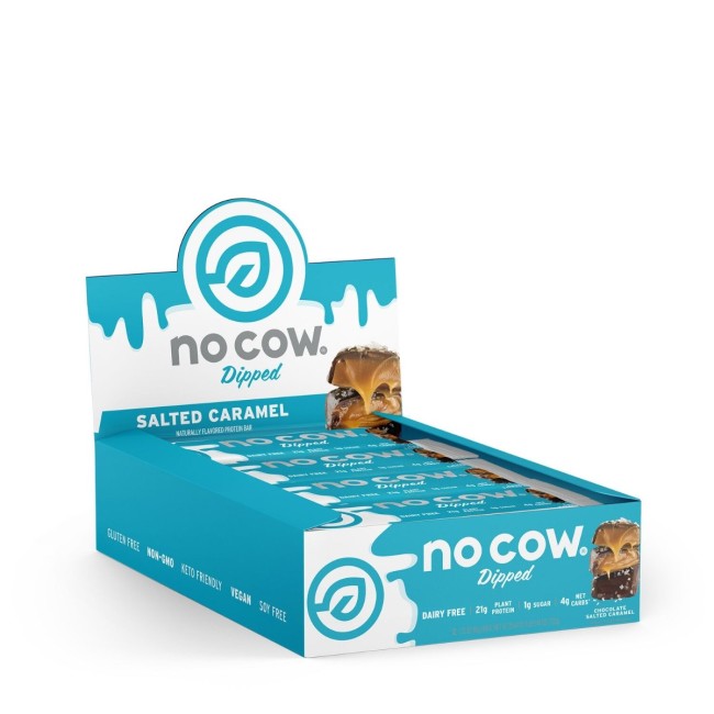 No Cow Dipped Chocolate Salted Caramel, Baton Proteic Vegan Cu Aroma De Ciocolata Si Caramel Sarat, 60 G