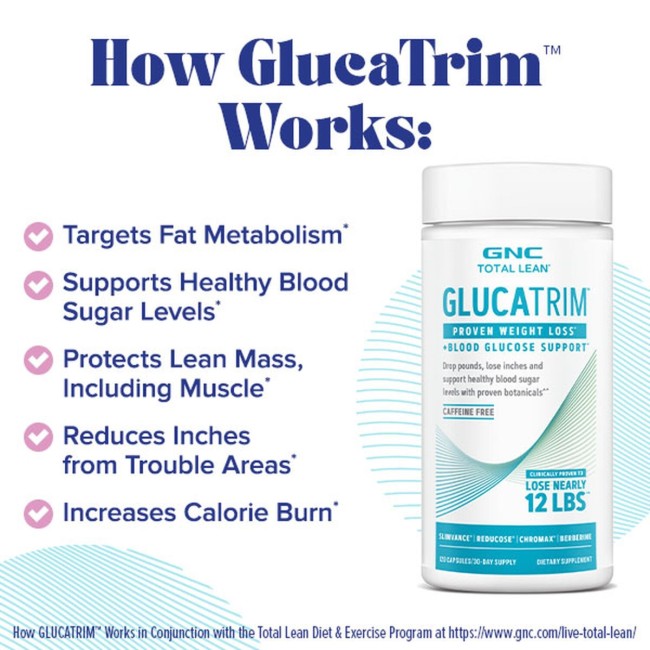 Gnc Total Lean Glucatrim Proven Weight Loss + Blood Glucose Support, Formula Avansata Pentru Slabit, 120 Cps