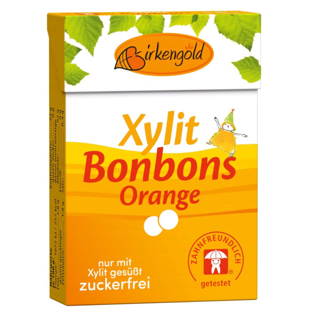 Drajeuri cu xylitol si portocale, 30g, Birkengold