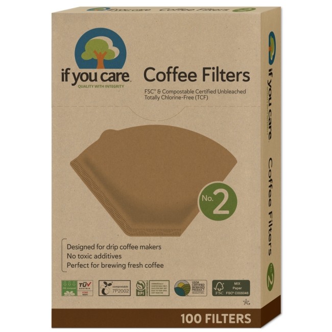 Filtre de cafea marimea 2, nealbite, fara clor, compostabile, 100buc, If You Care