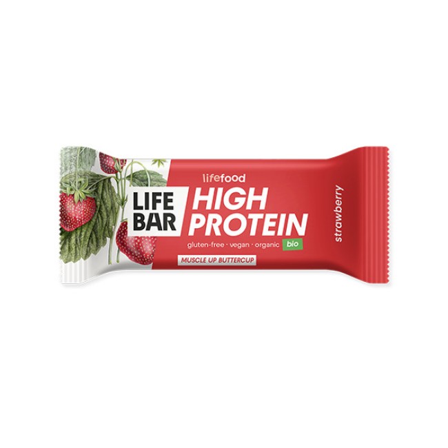 Lifebar baton proteic cu capsuni, bio, 40g