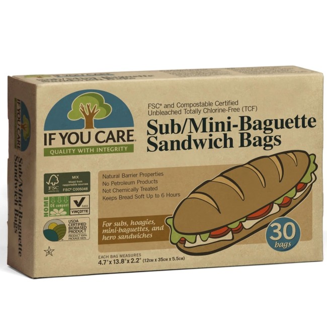 Pungi de hartie nealbita pentru mini baghete si sandwich, fara clor, 30 buc, If You Care