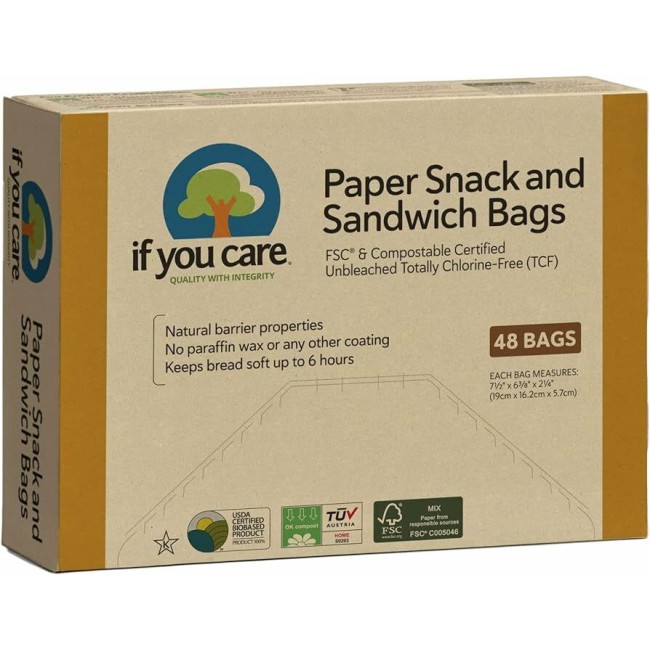 Pungi de hartie nealbita pentru sandwich si snacks, fara clor, compostabile, 48 buc, If You Care